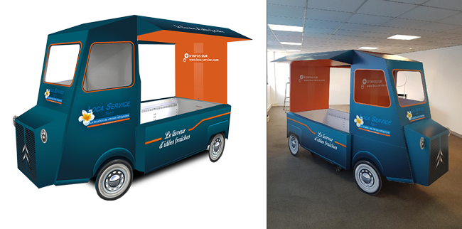 plv food truck camion carton loca service ilv publicité vitrines réfrigérées meubles frigorifiques bac ilot citroën type H